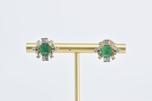 14K 2.30 Ctw Natural Emerald Diamond Vintage Stud Earrings Yellow Gold