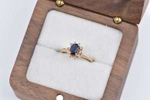 10K Oval Natural Sapphire Diamond Halo Engagement Ring Yellow Gold