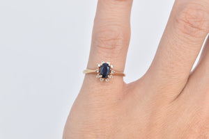 10K Oval Natural Sapphire Diamond Halo Engagement Ring Yellow Gold