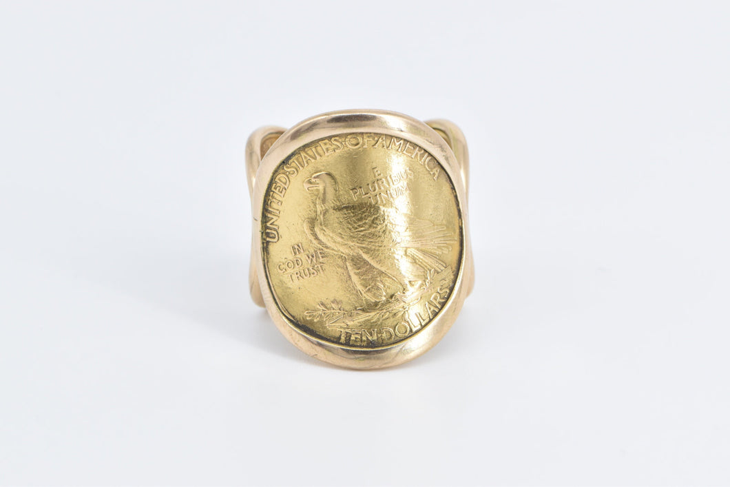 18K 1926 $10 Indian Head Authentic US Peru Coin Ring Yellow Gold