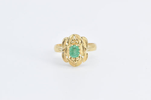 18K Vintage Natural Emerald Ornate Statement Ring Yellow Gold