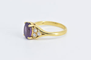 18K Oval Amethyst Diamond Cluster Engagement Ring Yellow Gold