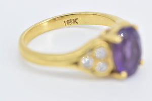 18K Oval Amethyst Diamond Cluster Engagement Ring Yellow Gold