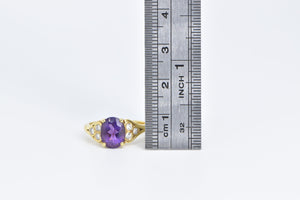 18K Oval Amethyst Diamond Cluster Engagement Ring Yellow Gold