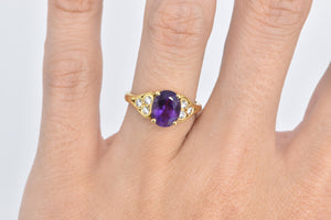 18K Oval Amethyst Diamond Cluster Engagement Ring Yellow Gold