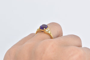 18K Oval Amethyst Diamond Cluster Engagement Ring Yellow Gold