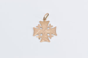 14K Scroll Engraved Jerusalem Cross Symbol Charm/Pendant Yellow Gold