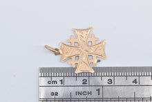 Load image into Gallery viewer, 14K Scroll Engraved Jerusalem Cross Symbol Charm/Pendant Yellow Gold