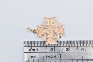 14K Scroll Engraved Jerusalem Cross Symbol Charm/Pendant Yellow Gold