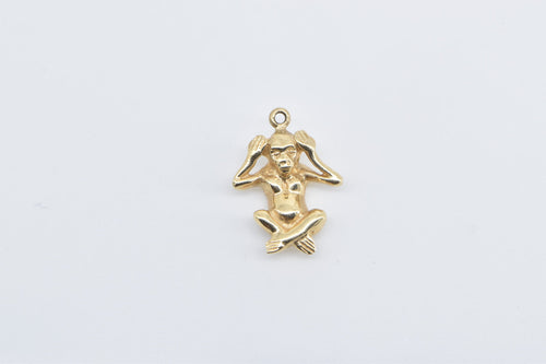 14K Hear No Evil Monkey Novelty 3D Symbol Charm/Pendant Yellow Gold