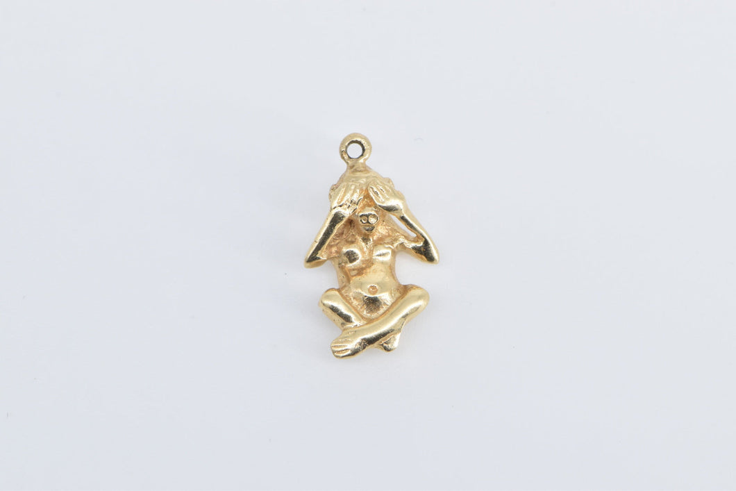 14K See No Evil Monkey Novelty 3D Symbol Charm/Pendant Yellow Gold