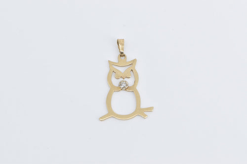 14K Diamond Accent Owl Cut Out Wisdom Symbol Charm/Pendant Yellow Gold