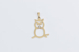 14K Diamond Accent Owl Cut Out Wisdom Symbol Charm/Pendant Yellow Gold