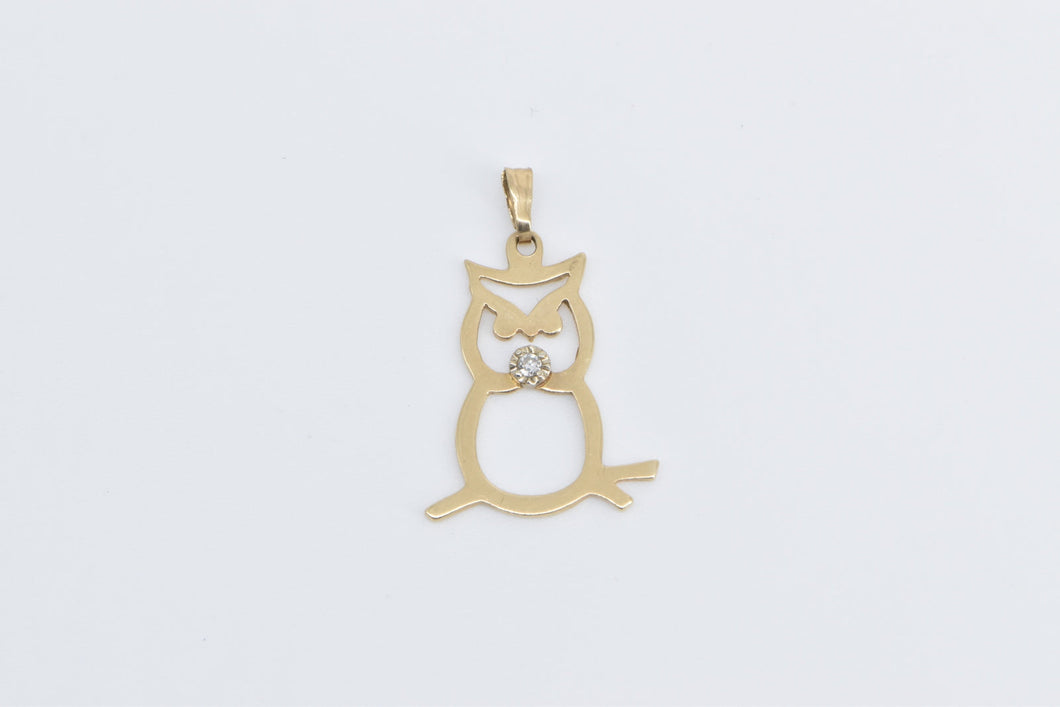 14K Diamond Accent Owl Cut Out Wisdom Symbol Charm/Pendant Yellow Gold