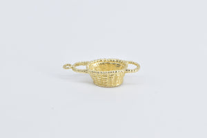 14K 3D Vintage Picnic Woven Basket Charm/Pendant Yellow Gold