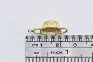 14K 3D Vintage Picnic Woven Basket Charm/Pendant Yellow Gold