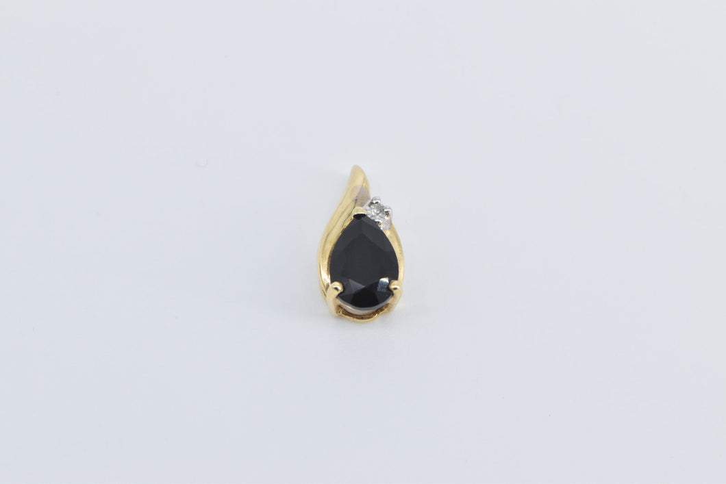 14K Pear Black Onyx Diamond Accent Fashion Pendant Yellow Gold