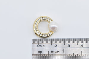 14K 0.32 Ctw Diamond Pearl Vintage Circle Round Pendant Yellow Gold