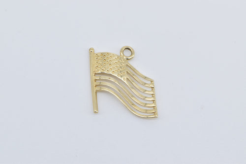 14K 3D American Flag Stars Stripes Patriotic USA Charm/Pendant Yellow Gold