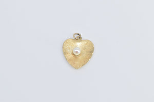 14K 1960's Pearl Curved Heart Love Valentine Charm/Pendant Yellow Gold