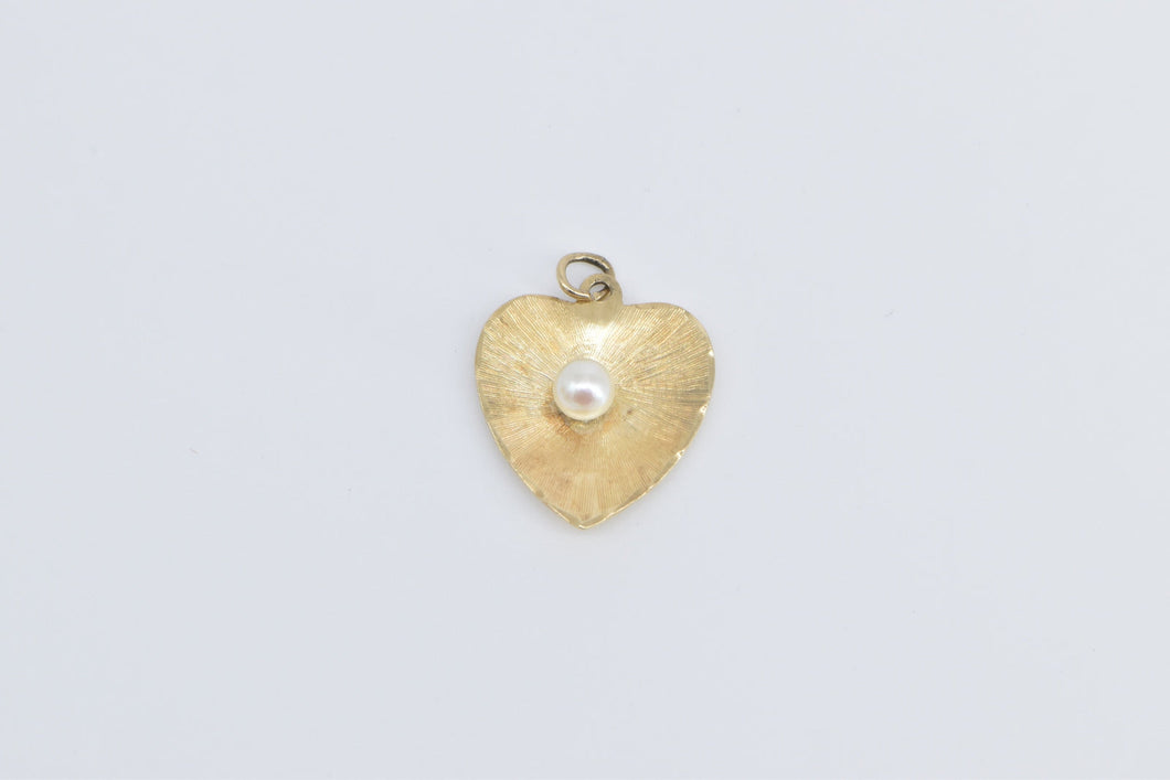 14K 1960's Pearl Curved Heart Love Valentine Charm/Pendant Yellow Gold