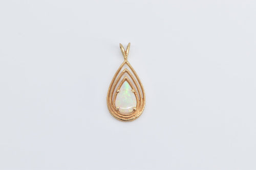 14K Pear Natural Opal Ornate Vintage Fashion Pendant Yellow Gold