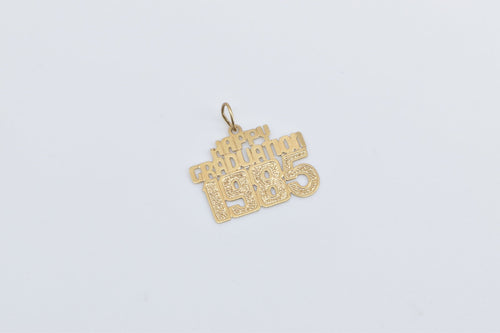 14K Happy Graduation 1985 Word Cut Out Charm/Pendant Yellow Gold