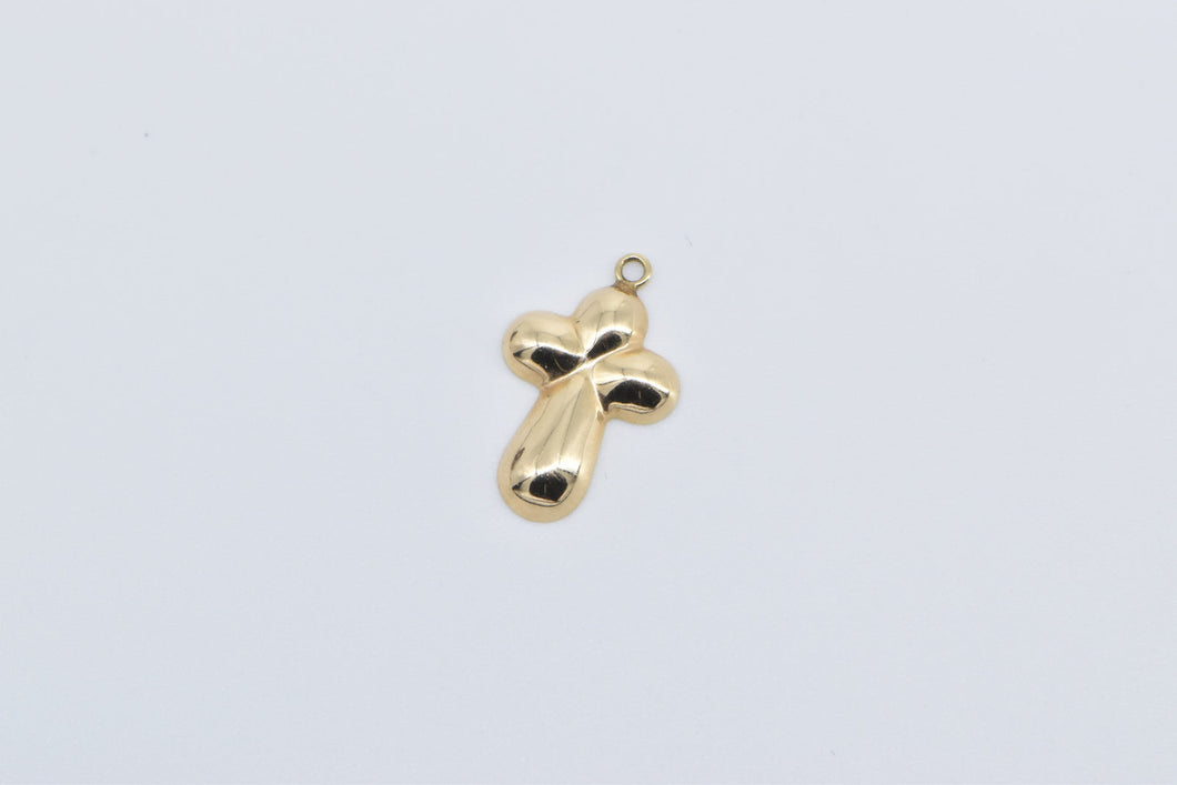 14K Puffy Cross Christian Faith Jesus Symbol Charm/Pendant Yellow Gold