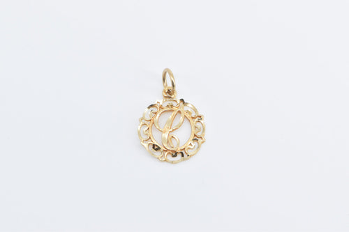 14K C Cursive Letter Initial Monogram Filigree Charm/Pendant Yellow Gold