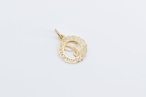 14K C Cursive Letter Initial Monogram Filigree Charm/Pendant Yellow Gold