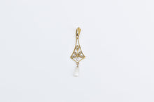 Load image into Gallery viewer, 14K Victorian Seed Pearl Dangle Drop Statement Pendant Yellow Gold