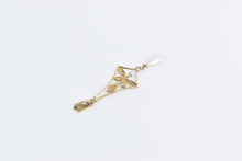 Load image into Gallery viewer, 14K Victorian Seed Pearl Dangle Drop Statement Pendant Yellow Gold