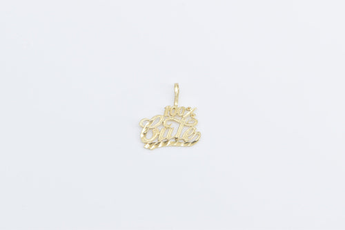 14K 100% Cutie Cute Word Cut Out Message Charm/Pendant Yellow Gold