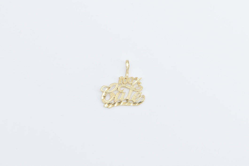 14K 100% Cutie Cute Word Cut Out Message Charm/Pendant Yellow Gold