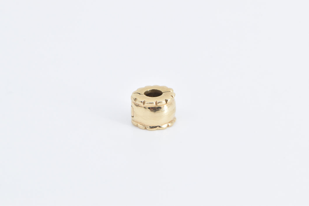 14K Pandora Beveled Spacer Clip Designer Slide Charm/Pendant Yellow Gold