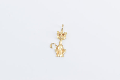 14K Stylized Cat Kitty Kitten Diamond Cut Charm/Pendant Yellow Gold