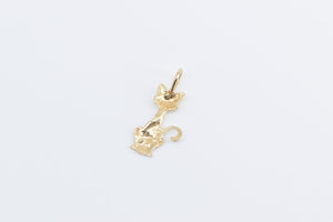 14K Stylized Cat Kitty Kitten Diamond Cut Charm/Pendant Yellow Gold