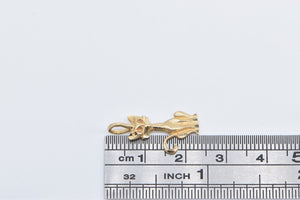 14K Stylized Cat Kitty Kitten Diamond Cut Charm/Pendant Yellow Gold