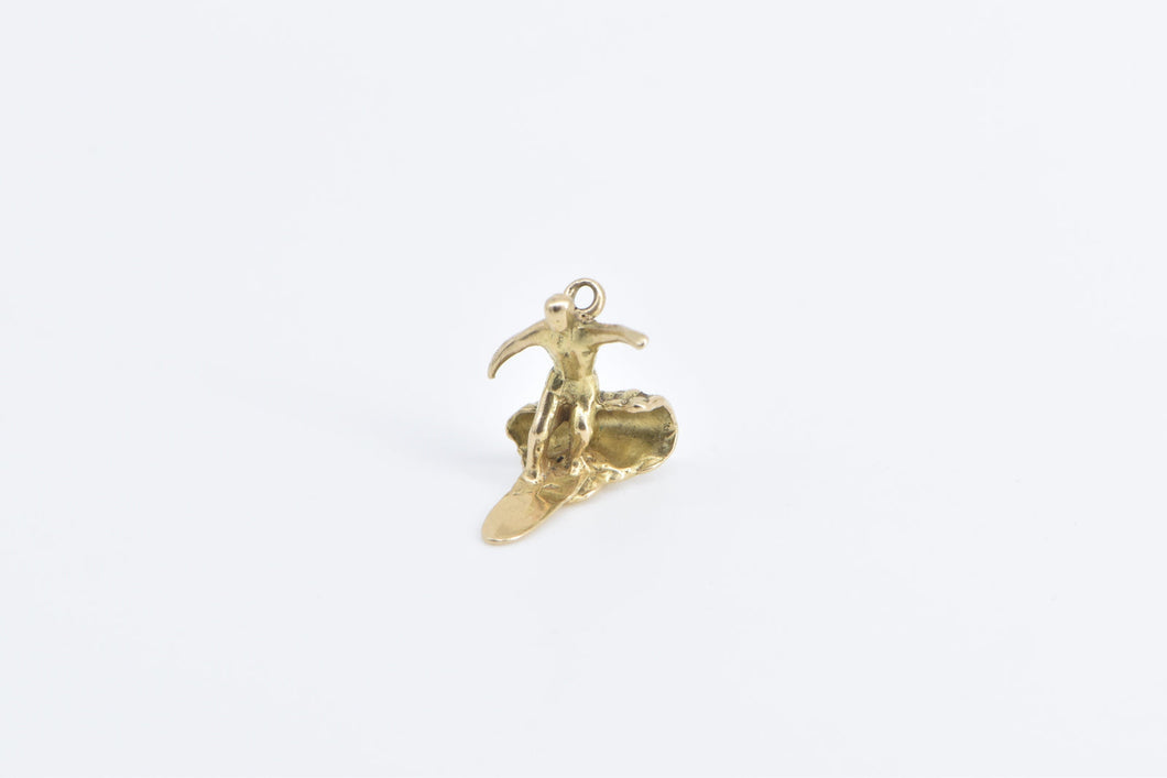 14K 3D Surfer Wave Rider Surf Sports Beach Charm/Pendant Yellow Gold