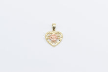 Load image into Gallery viewer, 14K Two Tone Rose Flower Filigree Heart Love Charm/Pendant Yellow Gold