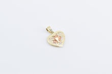 Load image into Gallery viewer, 14K Two Tone Rose Flower Filigree Heart Love Charm/Pendant Yellow Gold