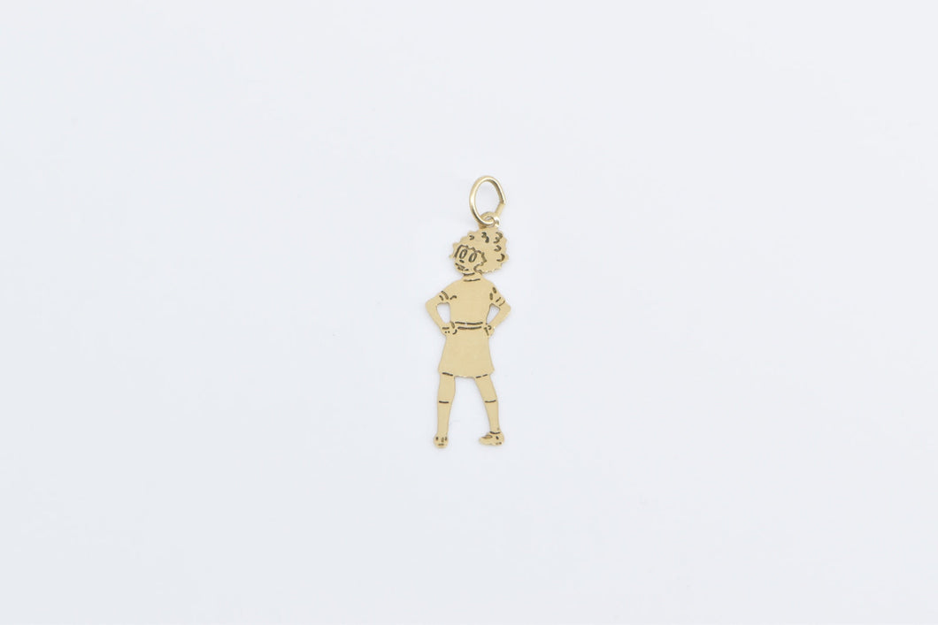 14K Vintage Girl Daughter Cartoon Stylized Charm/Pendant Yellow Gold