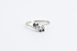 14K Sapphire Diamond Vintage Bypass Fashion Ring White Gold