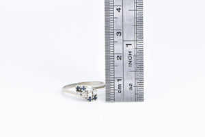 14K Sapphire Diamond Vintage Bypass Fashion Ring White Gold