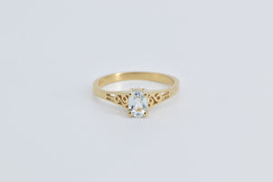 10K Oval Blue Topaz Swirl Vintage Fashion Classic Ring Yellow Gold