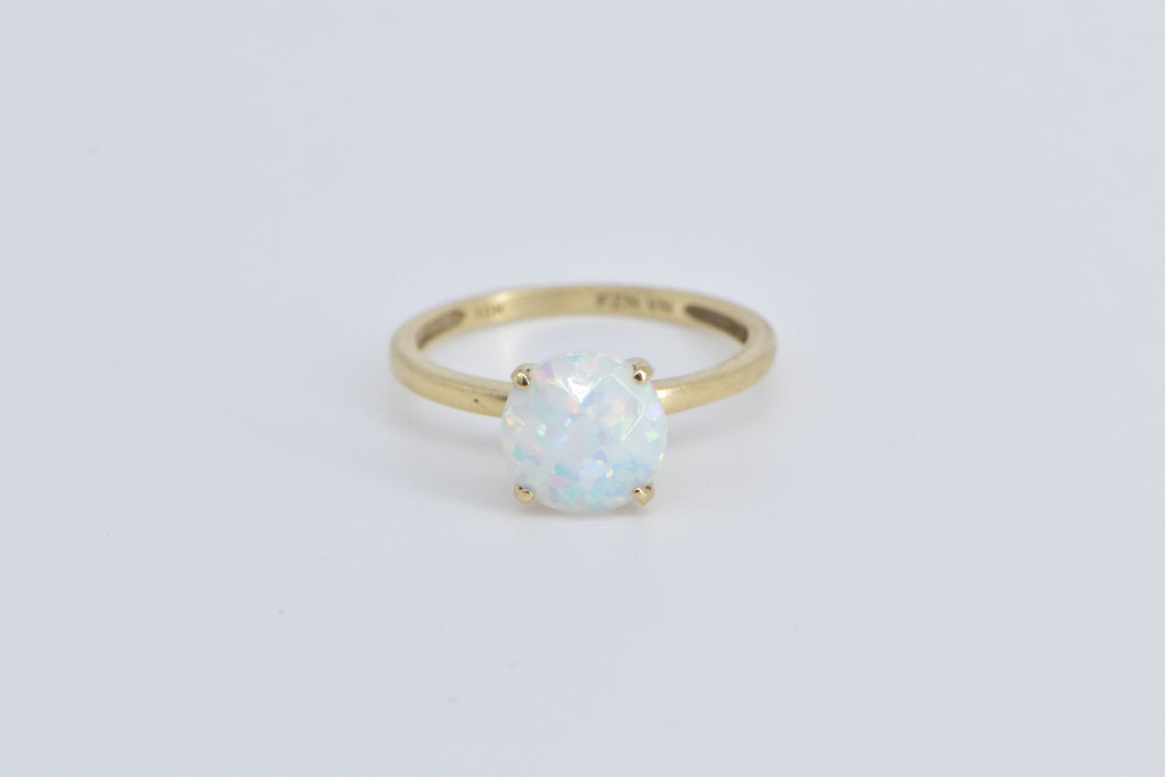 14K Round Syn Opal Vintage Classic Fashion Ring Yellow Gold