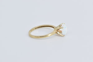 14K Round Syn Opal Vintage Classic Fashion Ring Yellow Gold