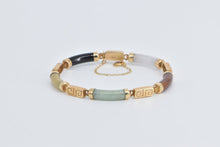 Load image into Gallery viewer, 14K Multi Colored Jadeite Curved Bar Greek Wave Bracelet 7&quot; Yellow Gold