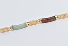 Load image into Gallery viewer, 14K Multi Colored Jadeite Curved Bar Greek Wave Bracelet 7&quot; Yellow Gold