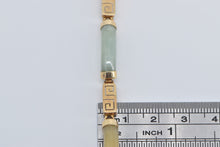 Load image into Gallery viewer, 14K Multi Colored Jadeite Curved Bar Greek Wave Bracelet 7&quot; Yellow Gold